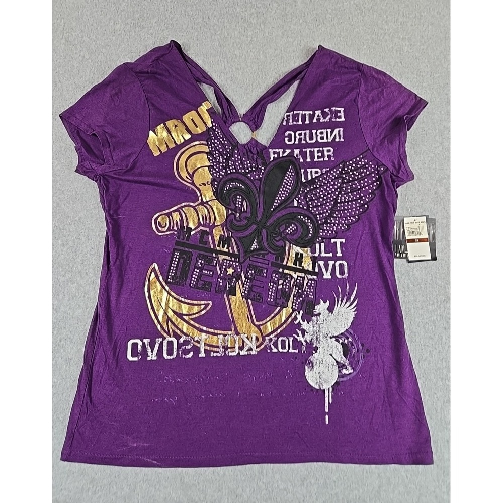 Dereon Y2K Beyonce Shirt Womens Size 2X‎ Graphic Gold Foil Retro Purple Logo NWT